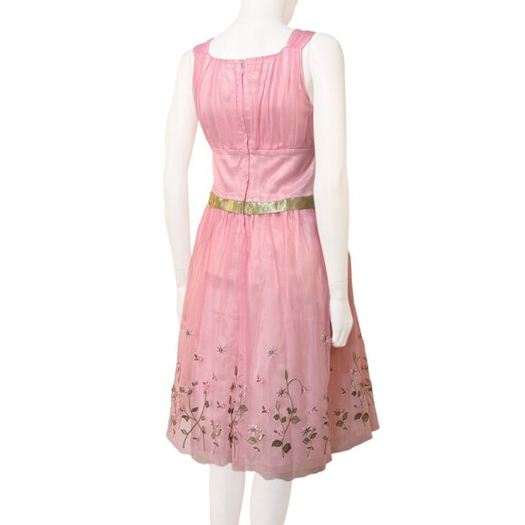 Pink Tulle Floral Embroidered Spring Easter Dress w Green Bow - Girls Size 14 - Picture 3 of 5